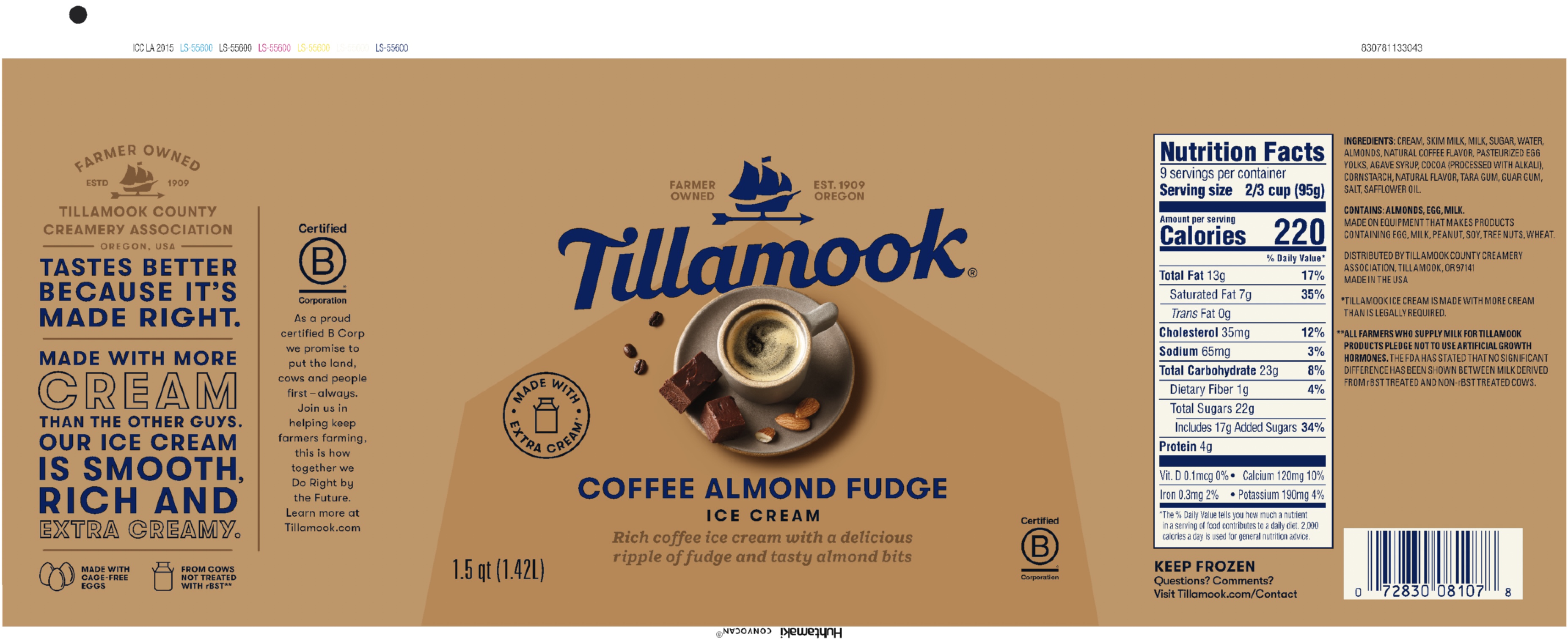 Tillamook Coffee Almond Fudge 48 oz Sidewall CF Packaging Food