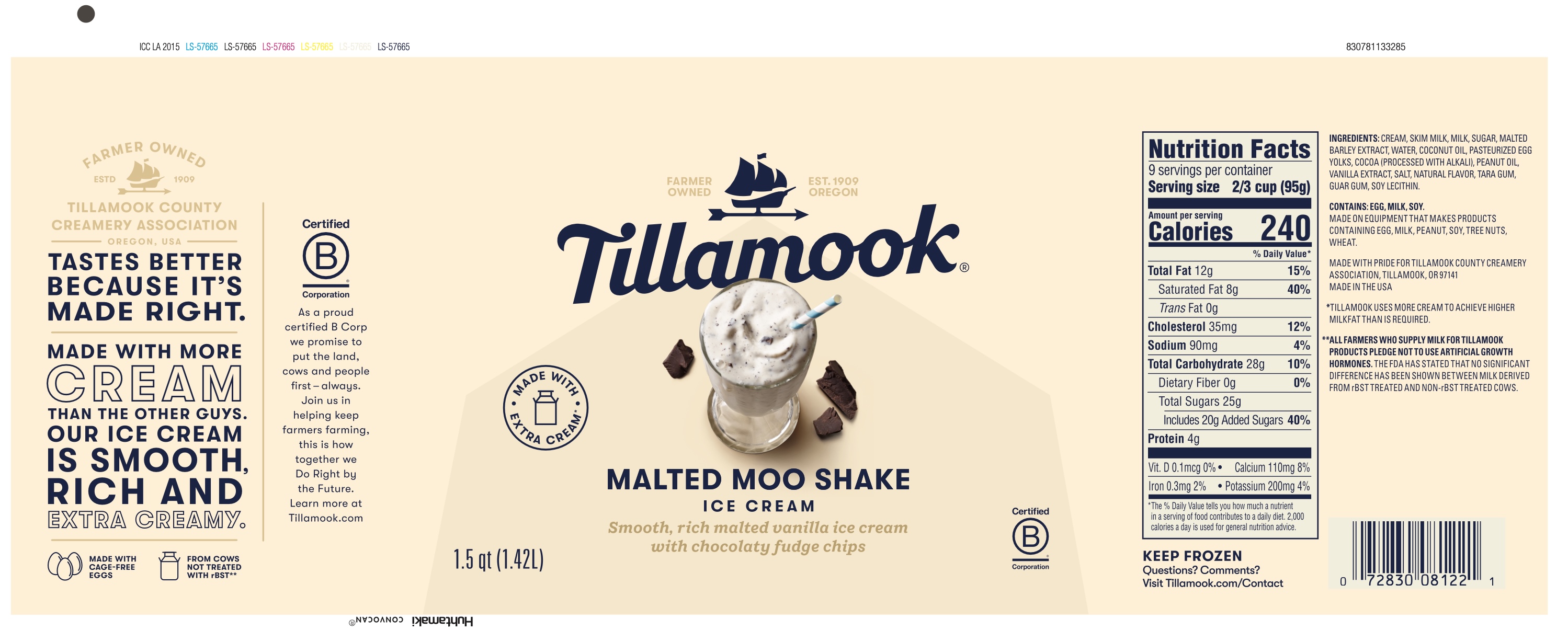 Tillamook Malted Moo Shake 48 oz Sidewall CF - Packaging – Food Contact ...