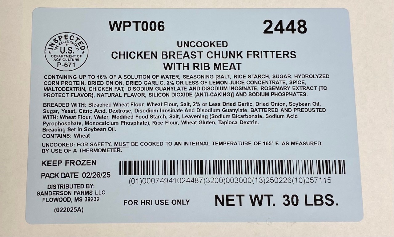 Uncooked Chicken Breast Chunk Fritters with rib meat product image