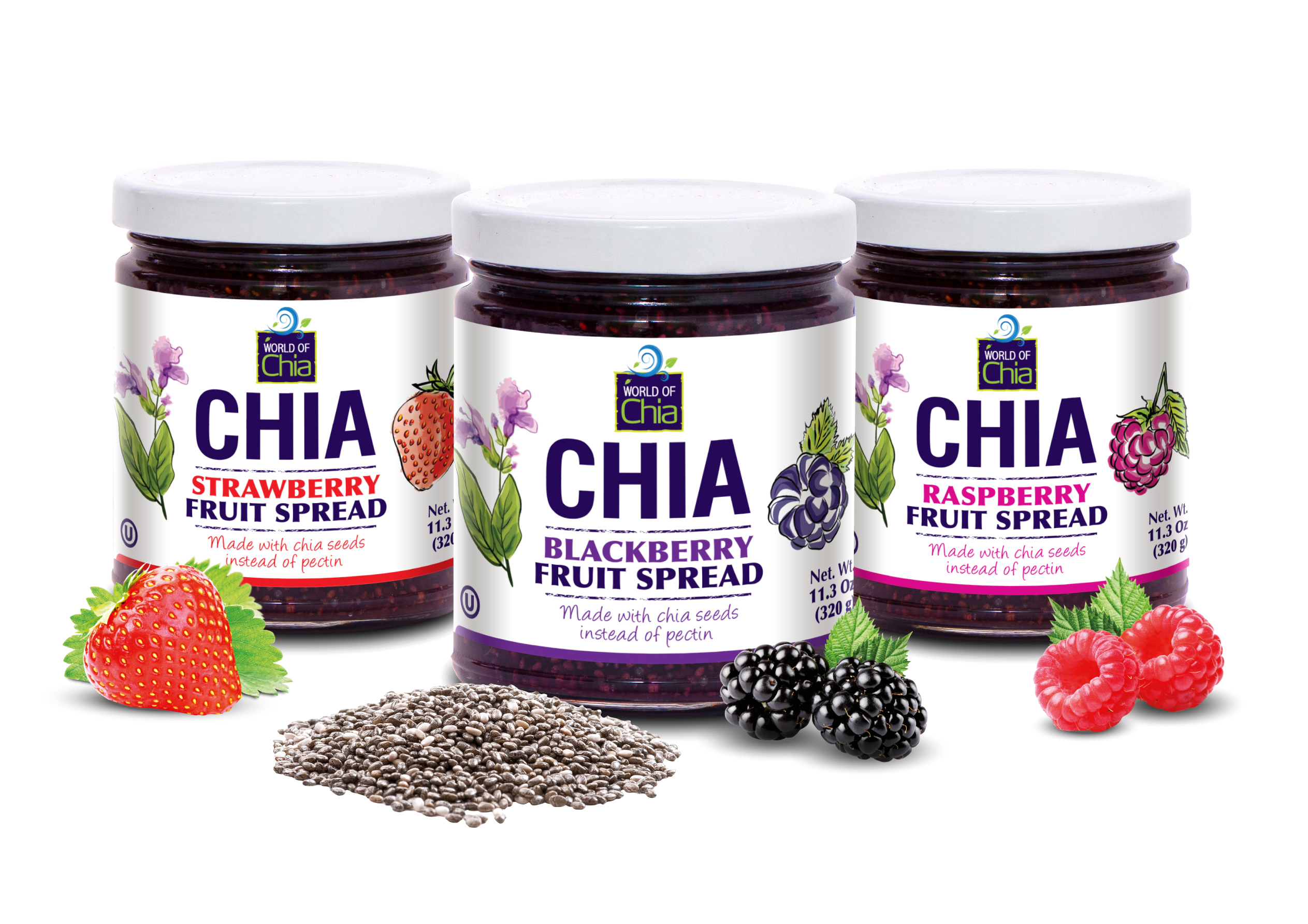 Set of 3 Chia Standard Fruit Spreads 11.3 Oz each Std (Strawberry, Raspberry, Black each Std (Strawberry, Raspberry, Blackberry) product image