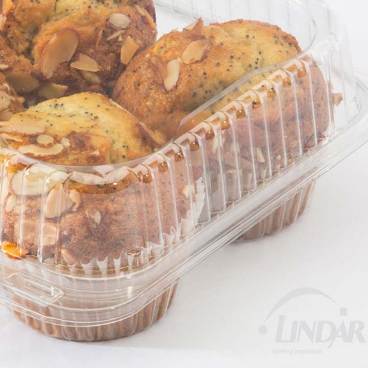 0205 PLA 4 CT MUFFIN OR CUPCAKE LARGE CELL HINGED CONTAINER product image