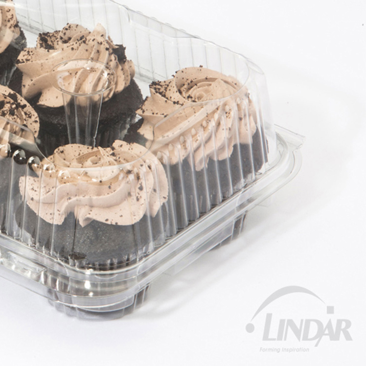 0117 PLA 6 CT CUPCAKE TALL TRADITIONAL CELL HINGED CONTAINER W/ (NATUREWORKS)LABEL product image