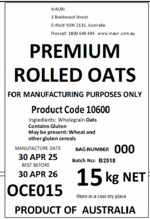 ROLLED OATS PREMIUM 15KG product image