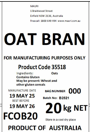 CEREFORM OAT BRAN 20KG product image