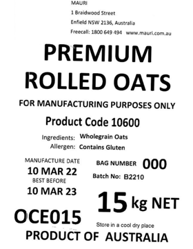 ROLLED OATS PREMIUM 15KG product image