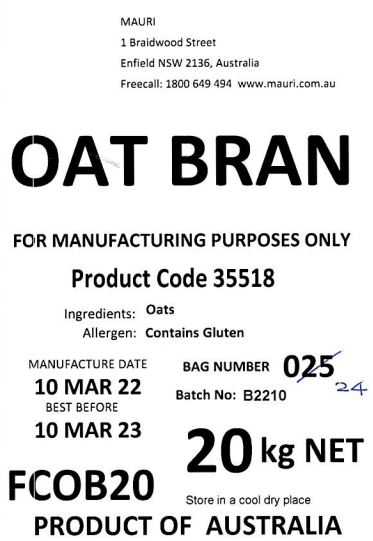 CEREFORM OAT BRAN 20KG product image
