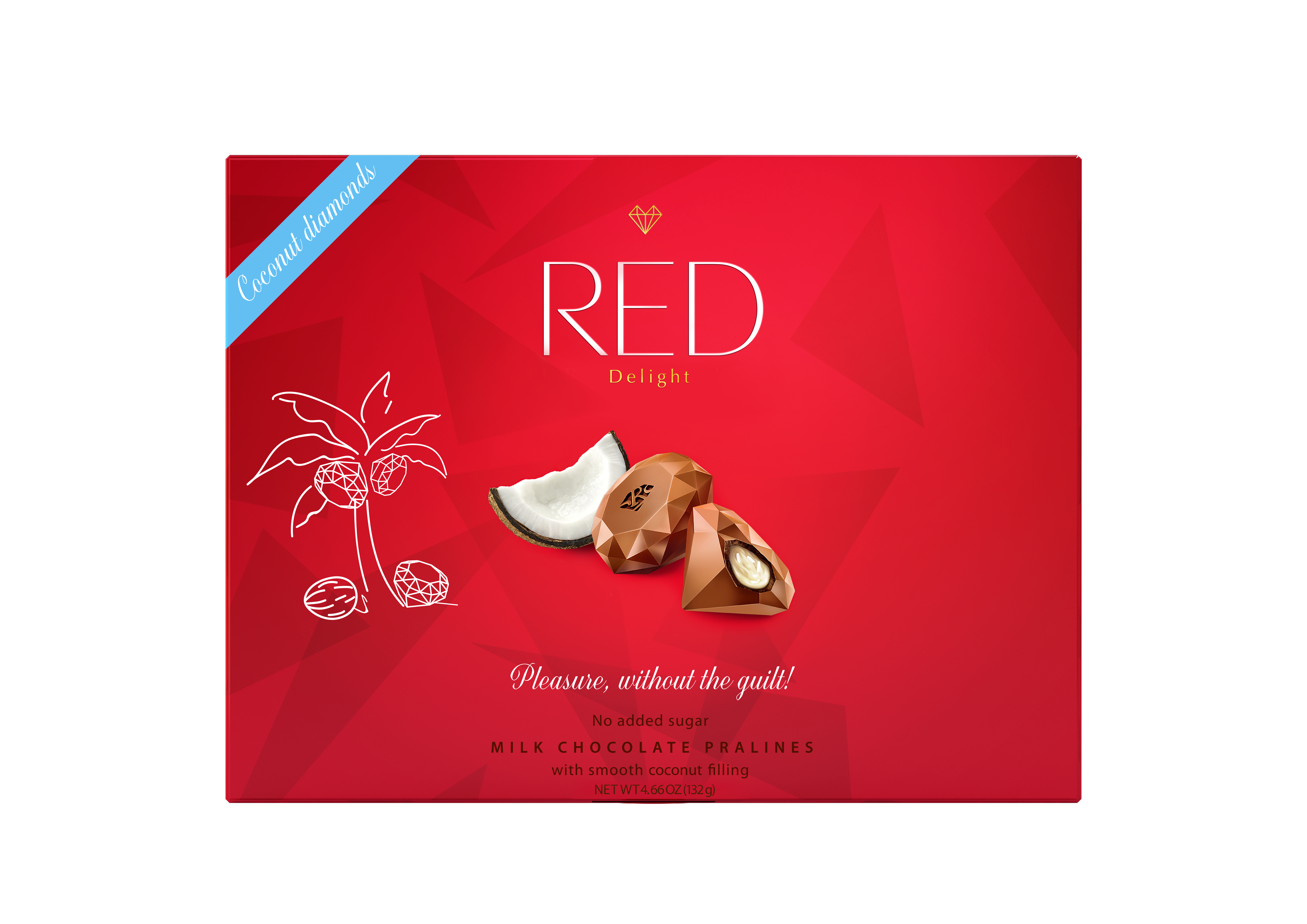 RED Pralines 35% reduced calories milk chocolates with coconut filling. product image