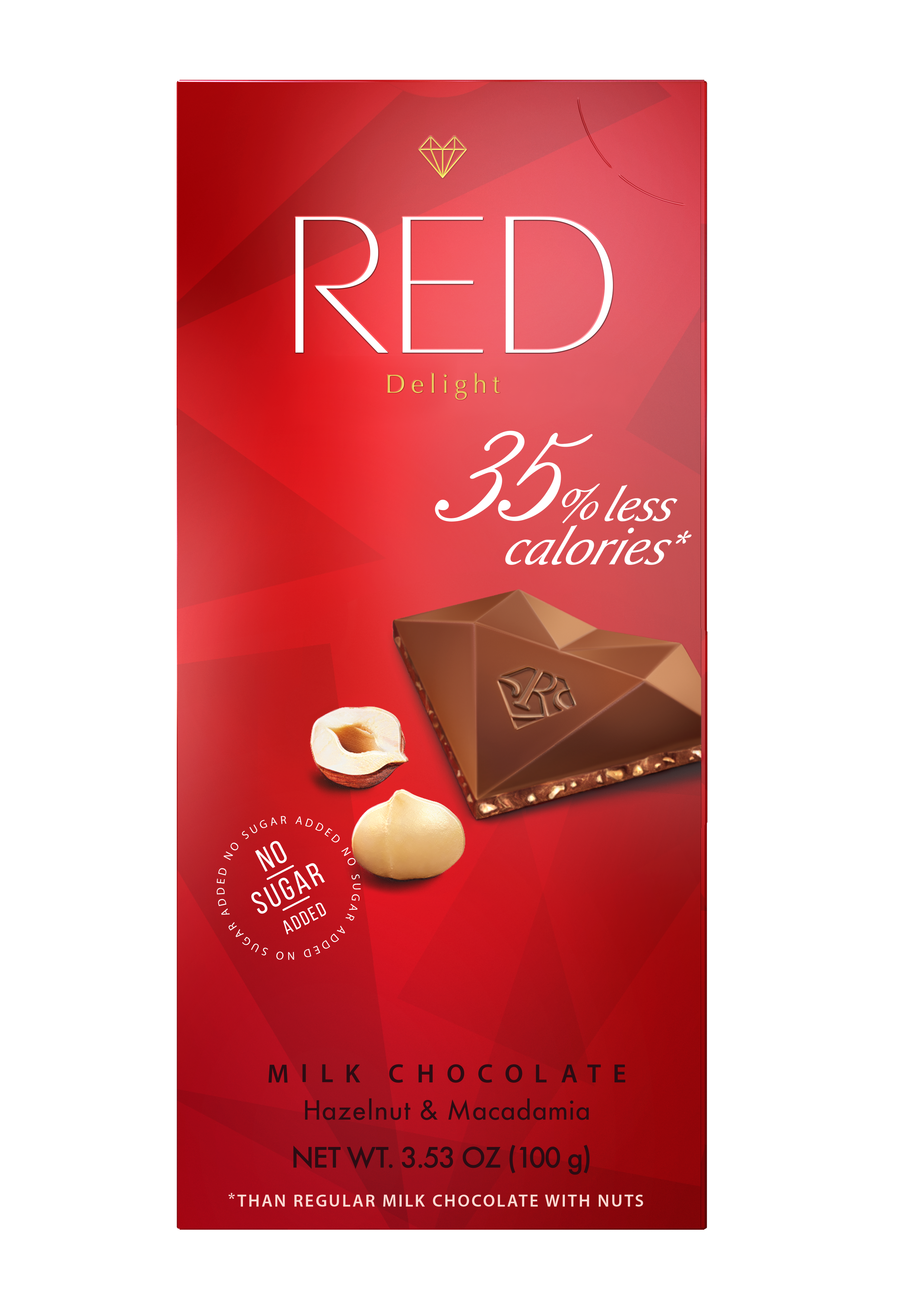 RED Milk chocolate with 35% reduced calories hazelnut & macadamia product image