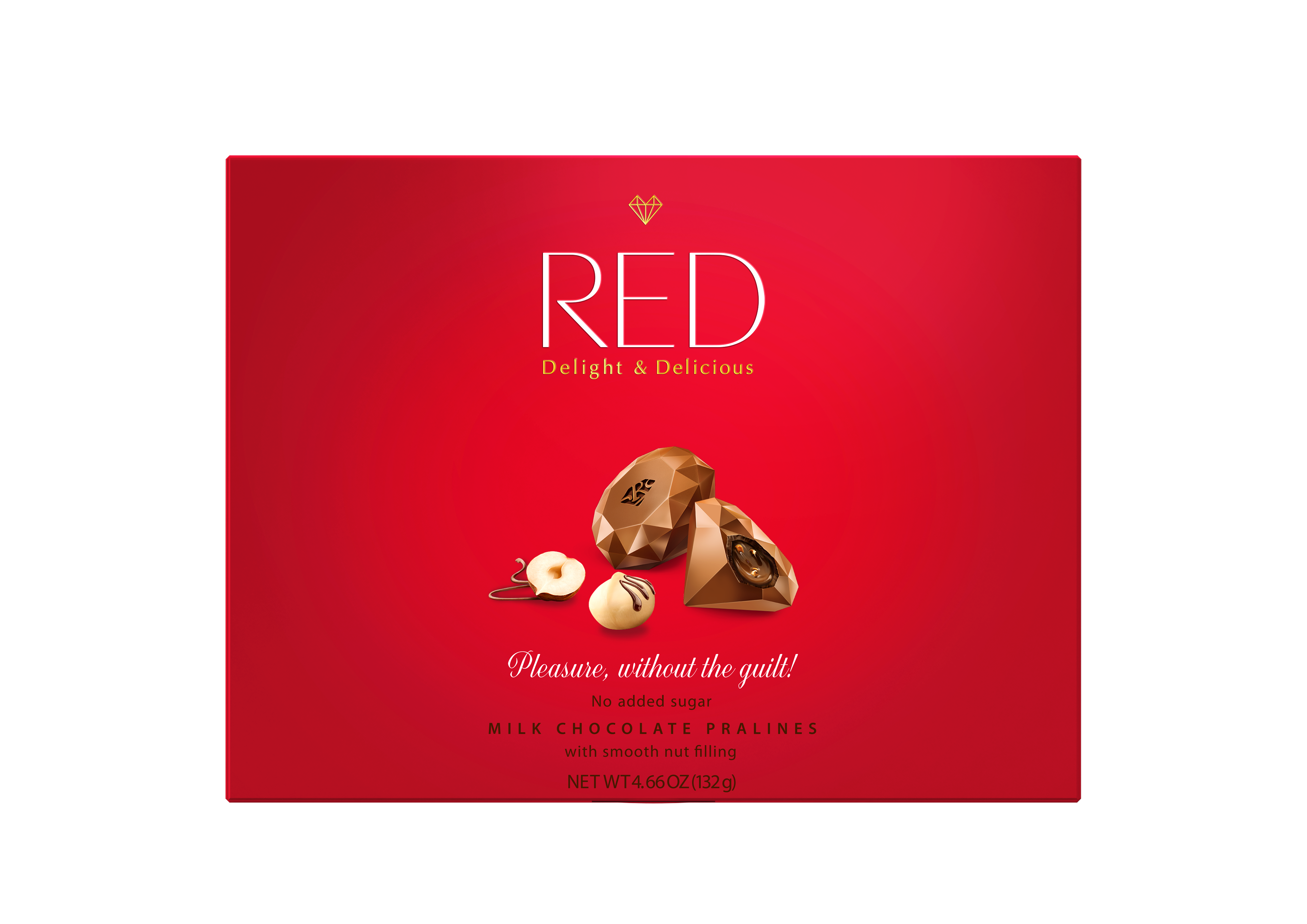 RED Pralines 35% reduced calories milk chocolates with nut filling. product image