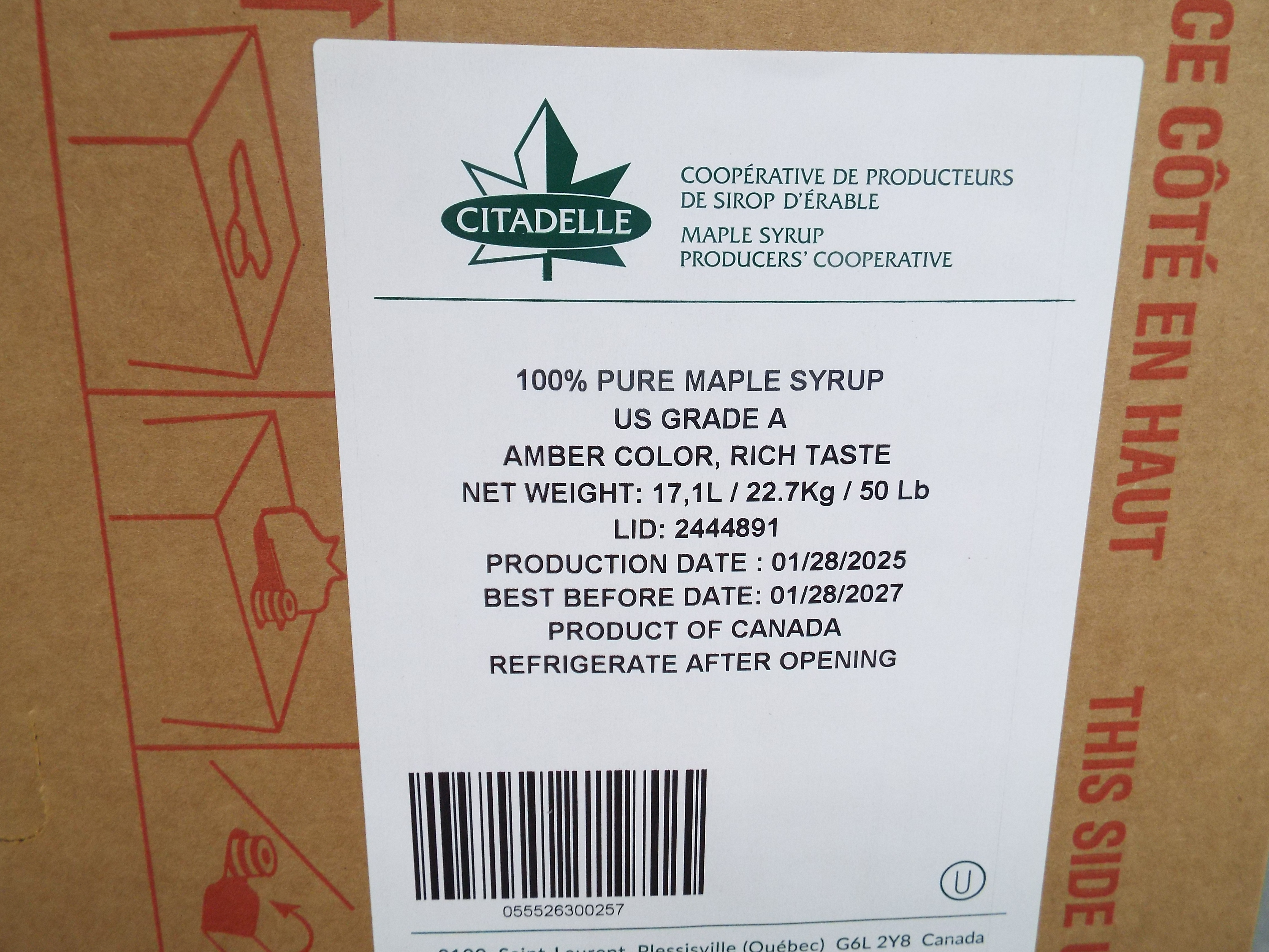 17.1 L BIB Regular US Amber Rich Taste Maple Syrup CITADELLE (unit) product image