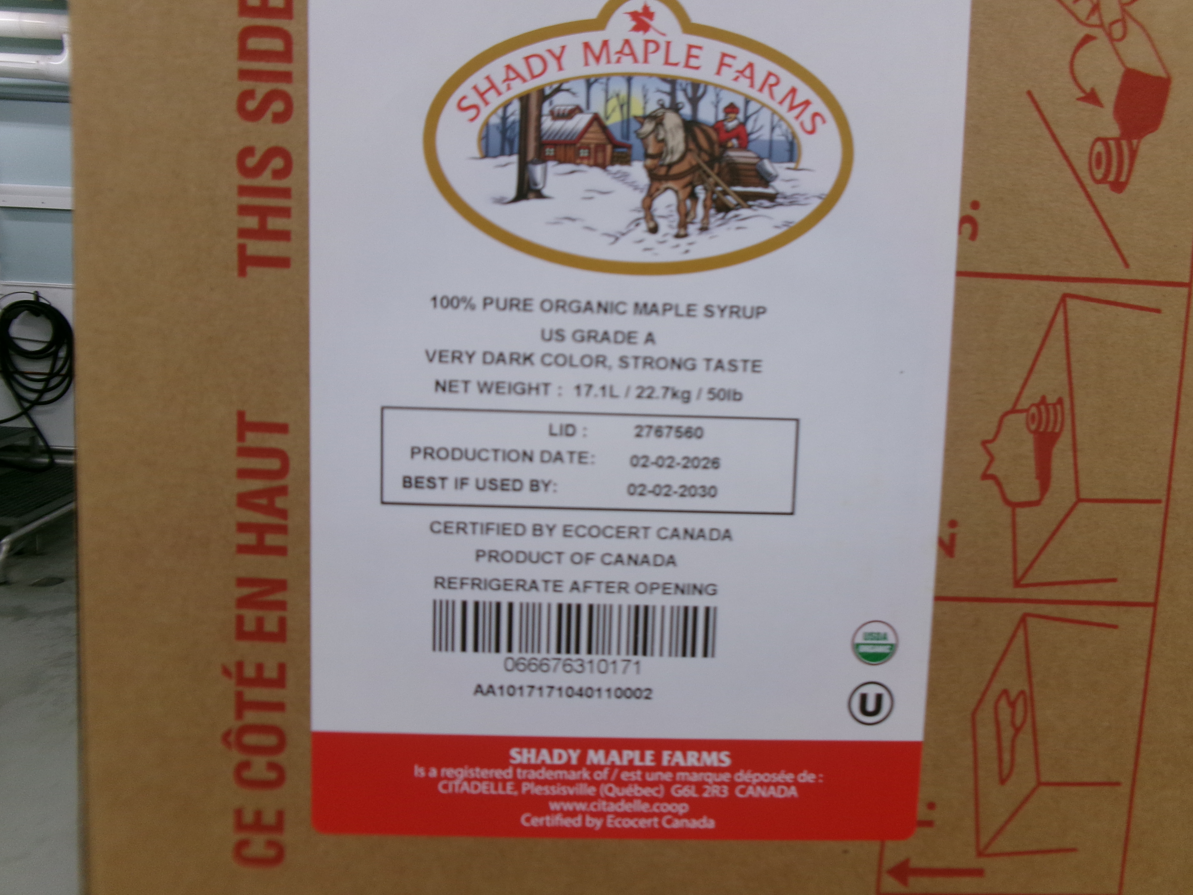17,1 L (50Lb) BIB Maple syrup, Org US Grade A Very Dark Color, Strong Taste SMF unit product image