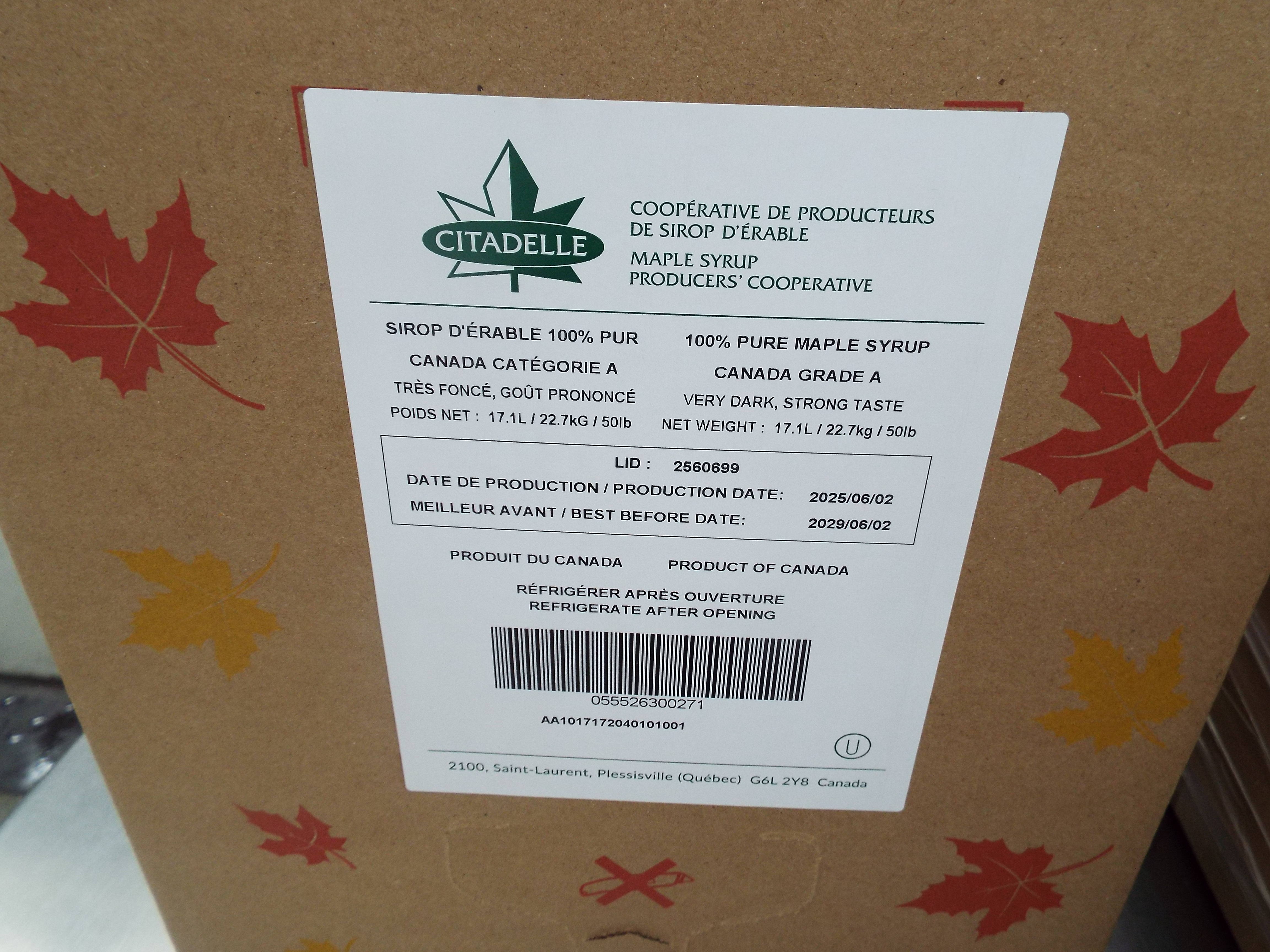 17,1 L BIB Maple syrup, Reg CAN Grade A Very Dark, Strong  Citadelle unit product image